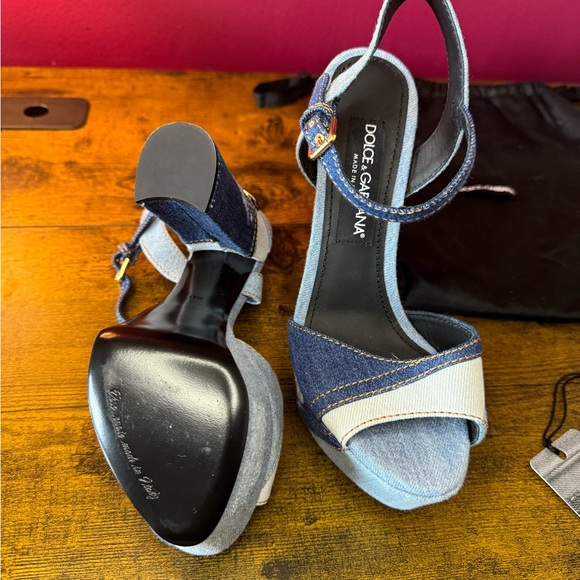 Dolce & Gabbana Blue Patchwork Denim Platform Heeled Sandals - Picture 9 of 10